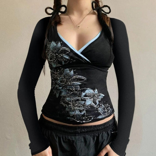 Damen-Top mit floralem Design und verstellbaren Trägern EB