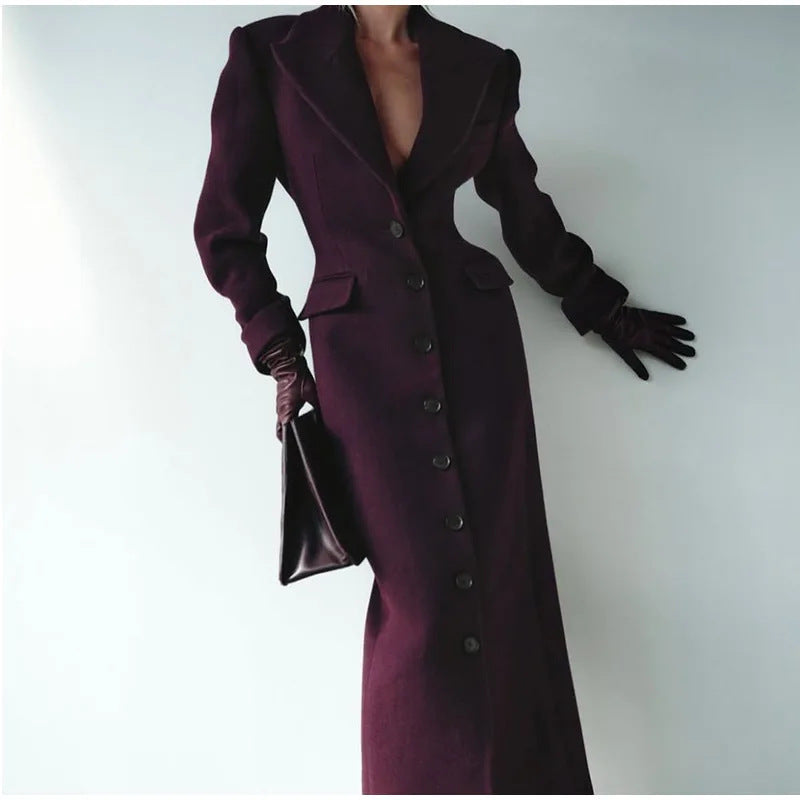 Damen Wollmantel mit eleganter Passform und dekorativen Knopfdetails EB