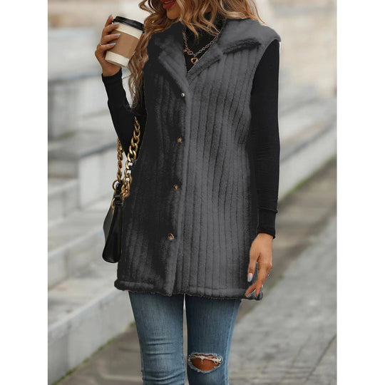 Damen Elegante und kuschelige Teddyjacke mit Knopfleiste EB