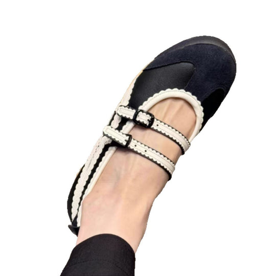 Damen Ballerina-Schuhe mit doppeltem Riemen und verspieltem Design EB