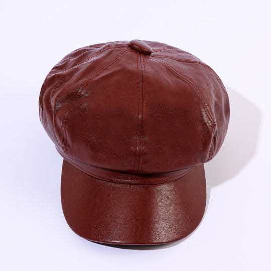 Damen Leder-Baker Boy Cap mit Klassischem Design EB