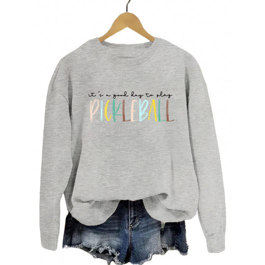 Damen lässiger Sweatshirt mit buntem Pickleball-Druck EB