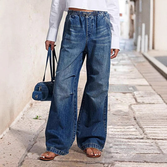 Damen Weite Denim-Hose mit elastischem Bund und lässigem Schnitt EB