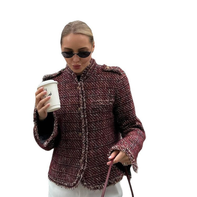 Damen modische Tweedjacke mit edlen Details EB