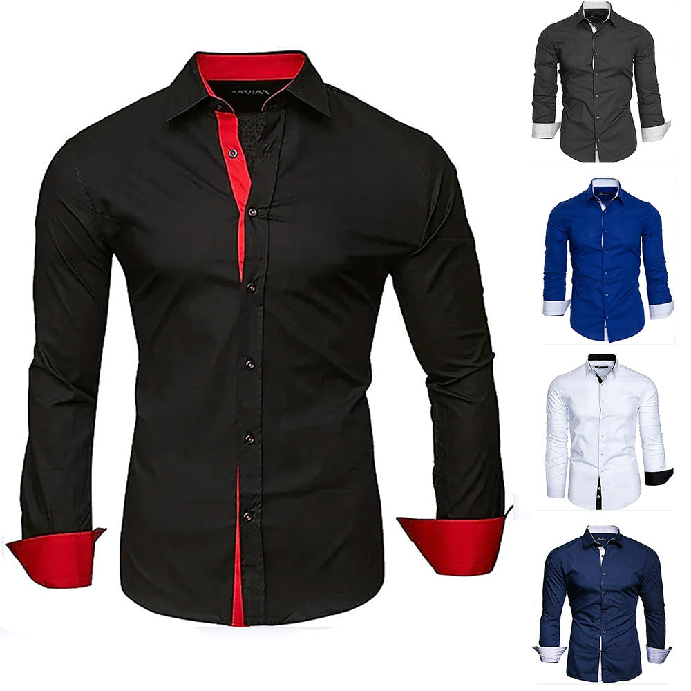 Herren elegantes Langarmhemd mit kontrastierenden Manschetten EB