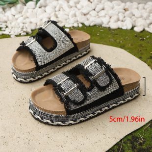 Damen Plattform-Sandalen mit modischem Doppelriemen EB