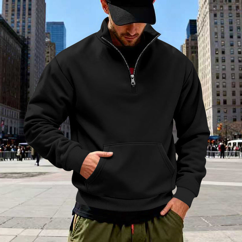 Herren Halbzip-Sweatshirt mit Kängurutasche und Stehkragen EB