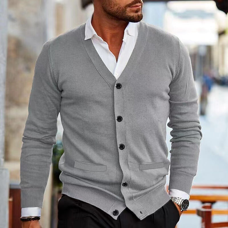 Herren nan Feinstrick V-Ausschnitt Cardigan mit Knopfleiste und Eingrifftaschen EB