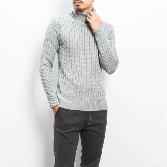 Herren nan Feinstrick-Rollkragenpullover mit Zopfmuster und schmaler Silhouette EB