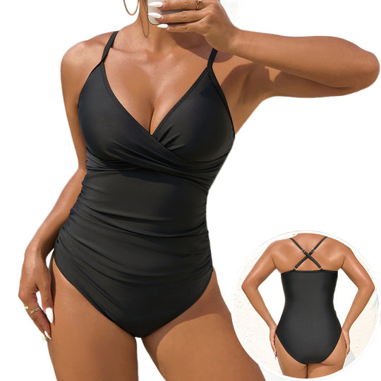 Damen Einteiliger Badeanzug mit raffiniertem Wickeldesign EB
