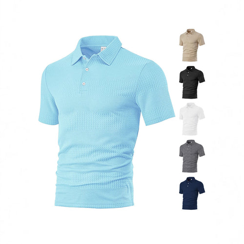 Herren nan körperbetontes Kurzarm-Polo aus elastischem Jacquardstrick mit Hemdkragen EB