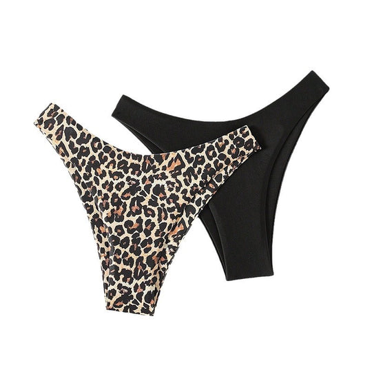 Damen Bikiniunterteil im stylischen Leoparden-Design und klassischem Schwarz EB