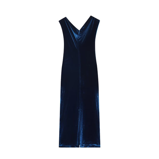 Damen Samt Maxikleid mit elegantem V-Ausschnitt und raffiniertem Schlitz EB