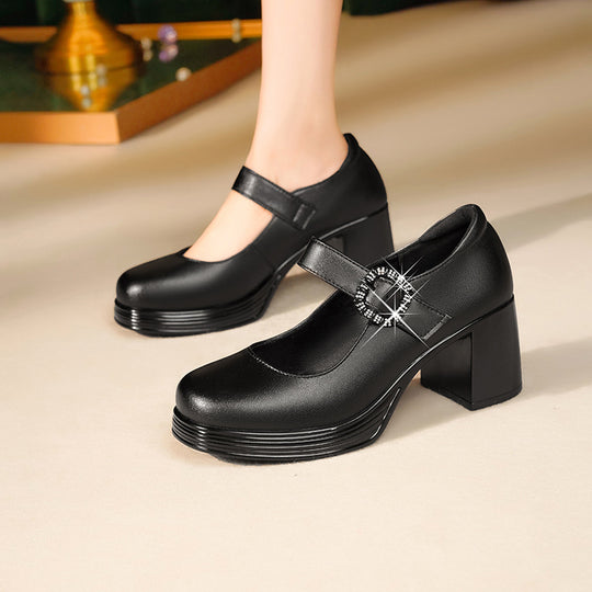 Damen Mary Jane Pumps mit dekorativem Schmuckdetail und bequemen Blockabsatz EB