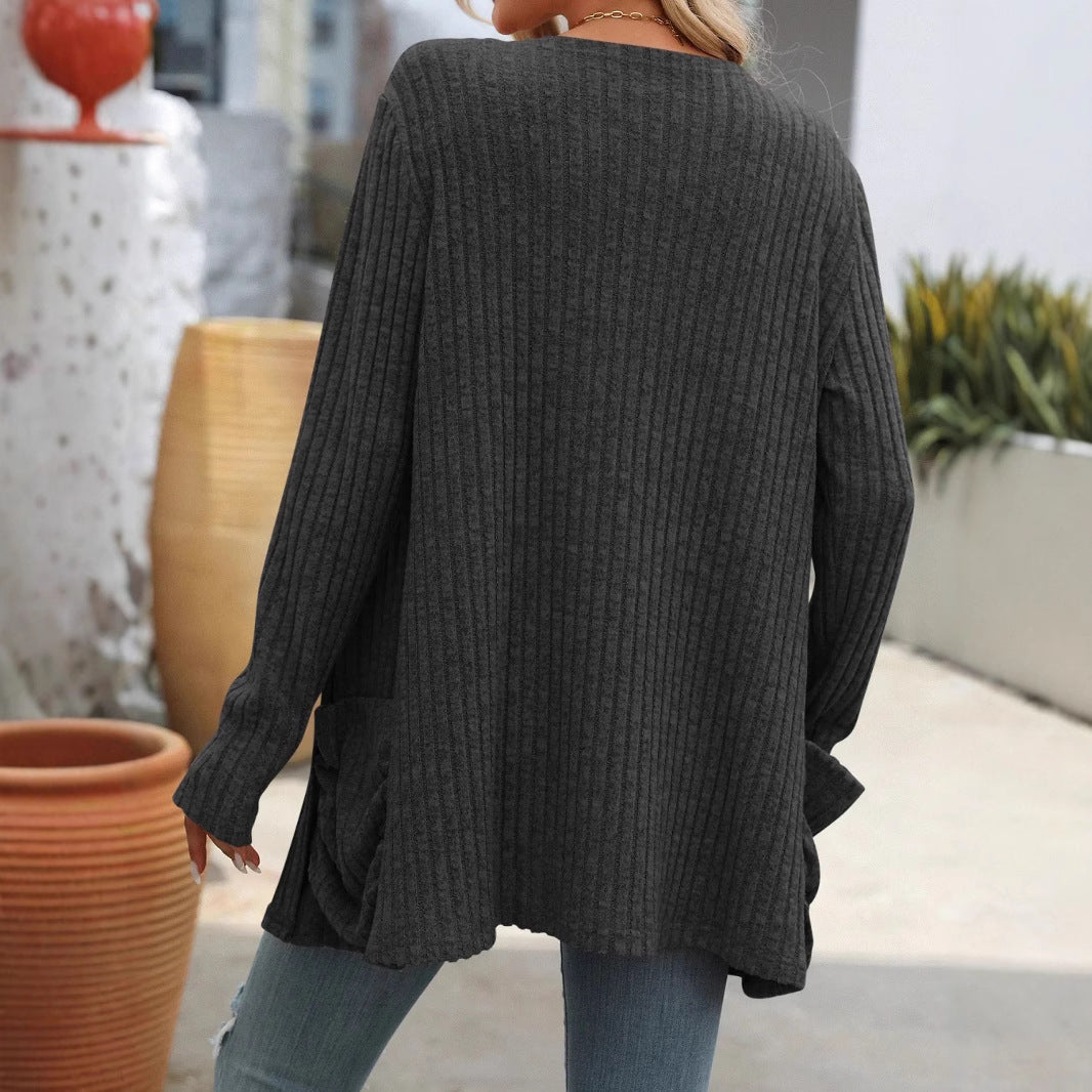 Damen Strickjacke mit elegantem Rippmuster und großzügigen Taschen EB
