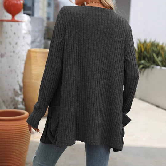 Damen Strickjacke mit elegantem Rippmuster und großzügigen Taschen EB