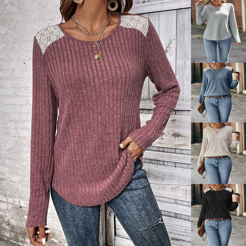 Damen feines Strickoberteil mit Spitzenakzenten EB
