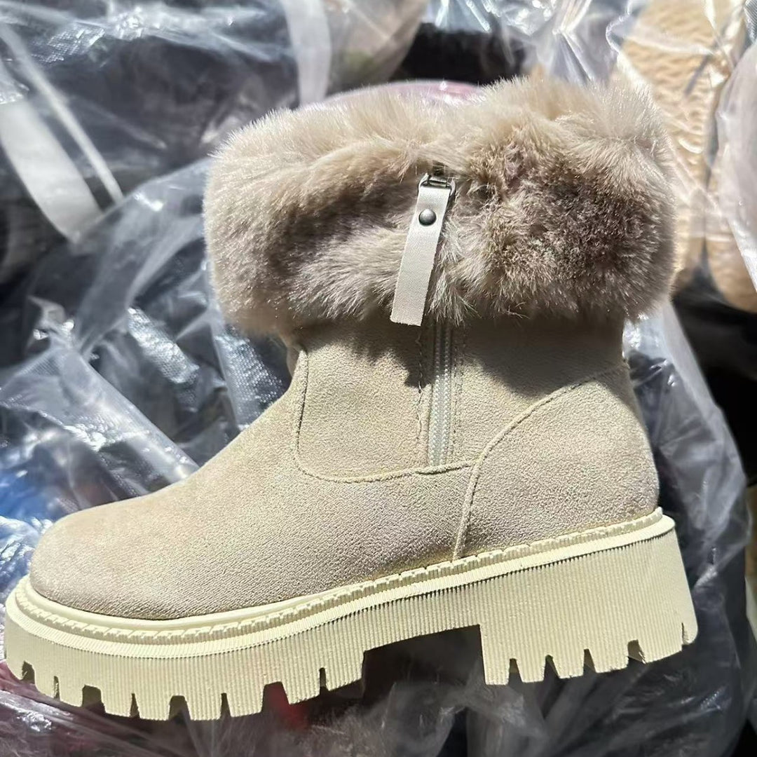 Damen gefütterte Winterstiefel mit modischem Kunstfell und rutschfester Profilsohle EB