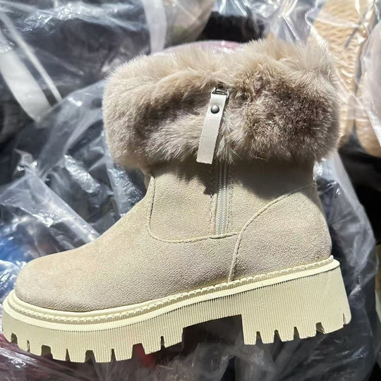 Damen gefütterte Winterstiefel mit modischem Kunstfell und rutschfester Profilsohle EB