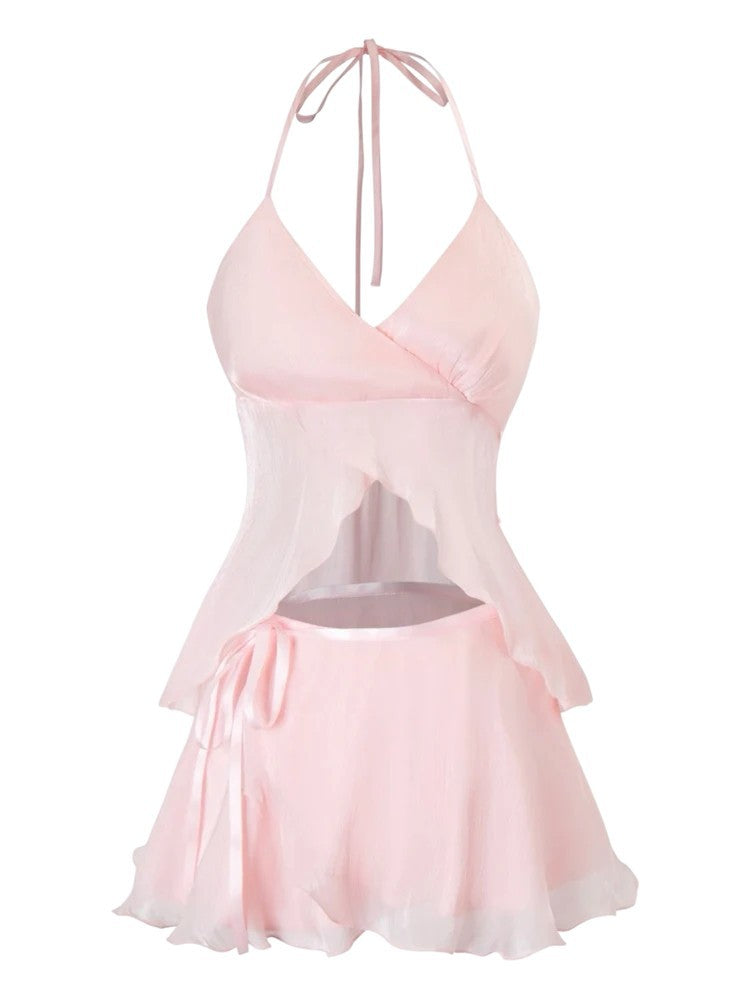 Damen verspieltes Crop-Top und kurzer Rock EB