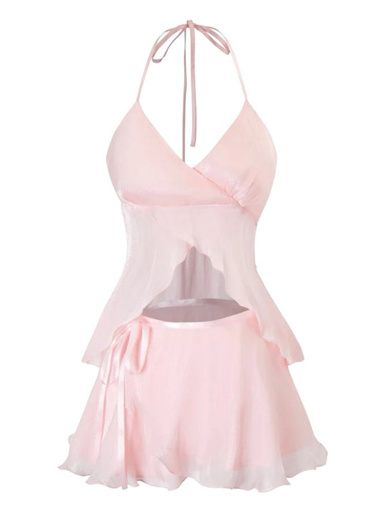Damen verspieltes Crop-Top und kurzer Rock EB