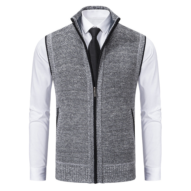 Herren nan elegante Strickweste mit Stehkragen und verdecktem Reißverschluss EB