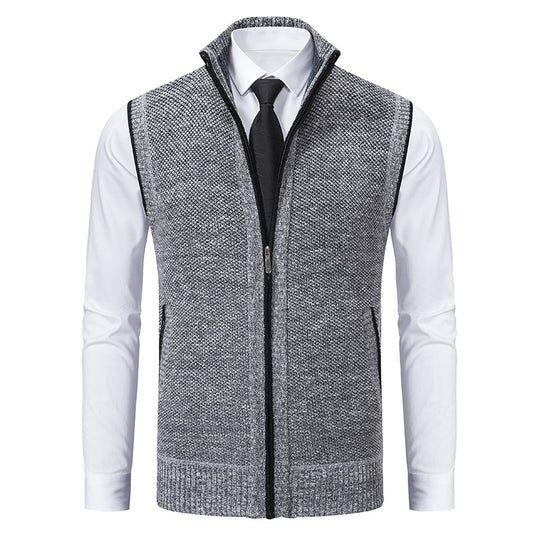 Herren nan elegante Strickweste mit Stehkragen und verdecktem Reißverschluss EB