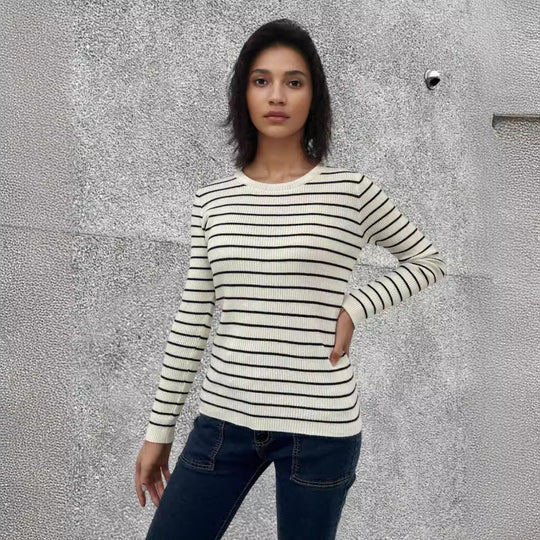 Damen Langarmshirt mit feinen Streifen und weitem Schnitt EB
