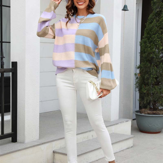 EB | Farbiger Gestreifter Strickpullover Mit Stil