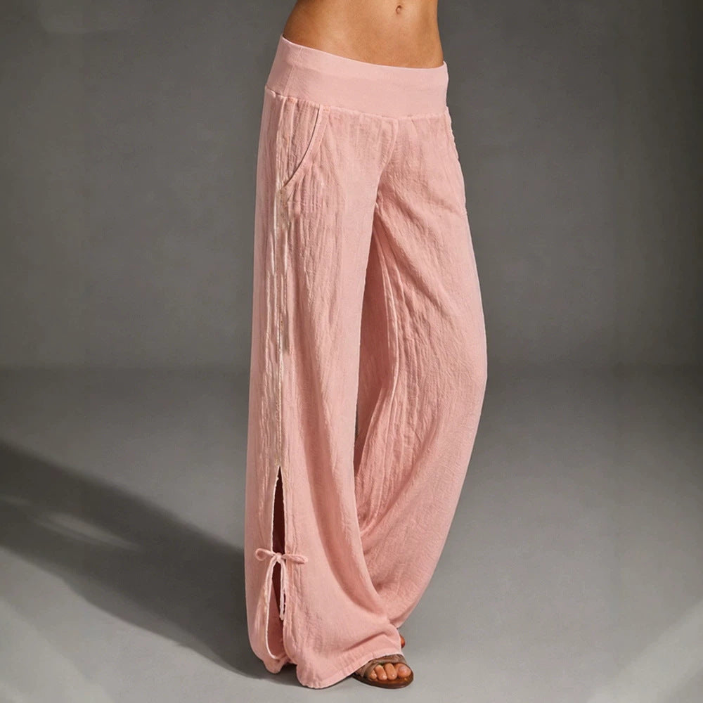 Damen Leichte Leinenhose mit weitem Bein und elastischem Bund EB