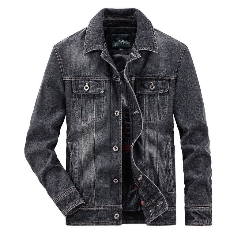 Herren Jeansjacke im Vintage‑Washed Denim mit bedrucktem Innenfutter und Brustklappentaschen EB