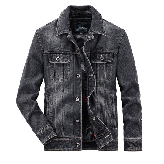 Herren Jeansjacke im Vintage‑Washed Denim mit bedrucktem Innenfutter und Brustklappentaschen EB