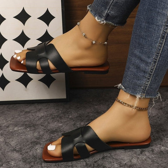 Damen Flache Riemchensandalen aus hochwertigem Leder EB