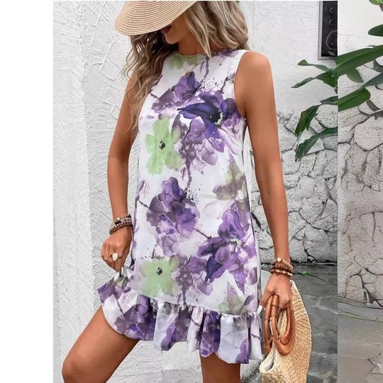 Damen Blumenkleid mit Rüschensaum EB