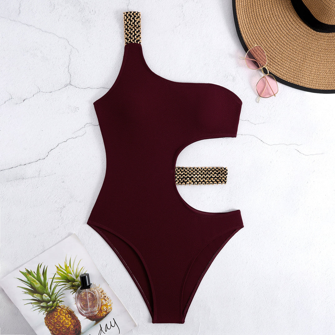 Damen Einteiliger Badeanzug mit asymmetrischem Cut-Out und modischen Kettenakzenten EB