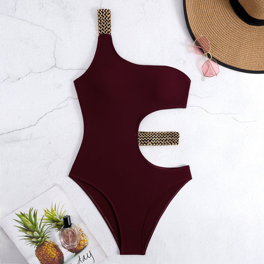 Damen Einteiliger Badeanzug mit asymmetrischem Cut-Out und modischen Kettenakzenten EB