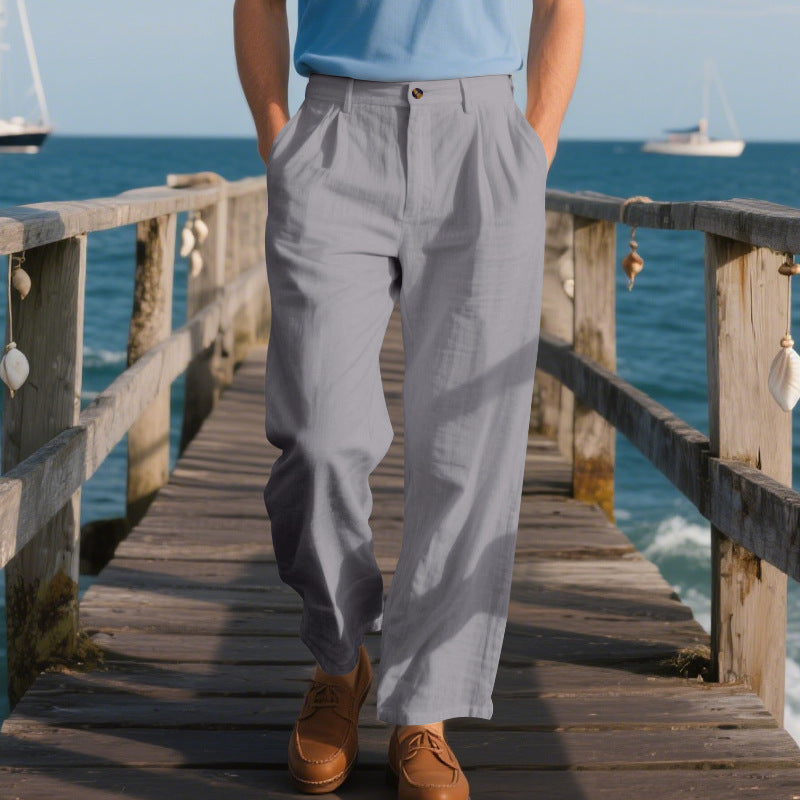 Herren nan weite Leinenhose mit Bundfalten, hohem Bund und Seitentaschen EB