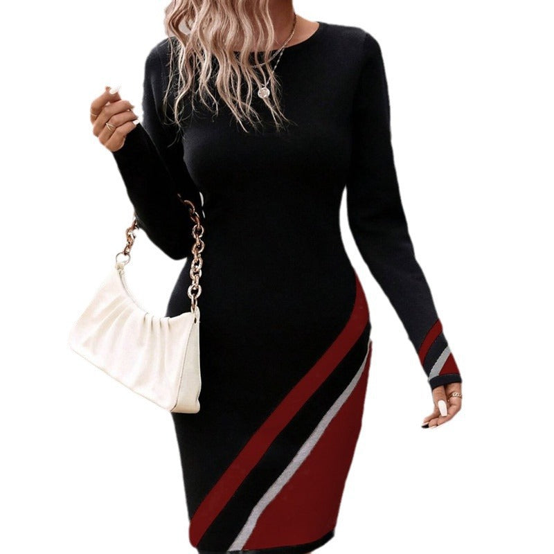Damen Figurbetontes Strickkleid mit asymmetrischem Design EB