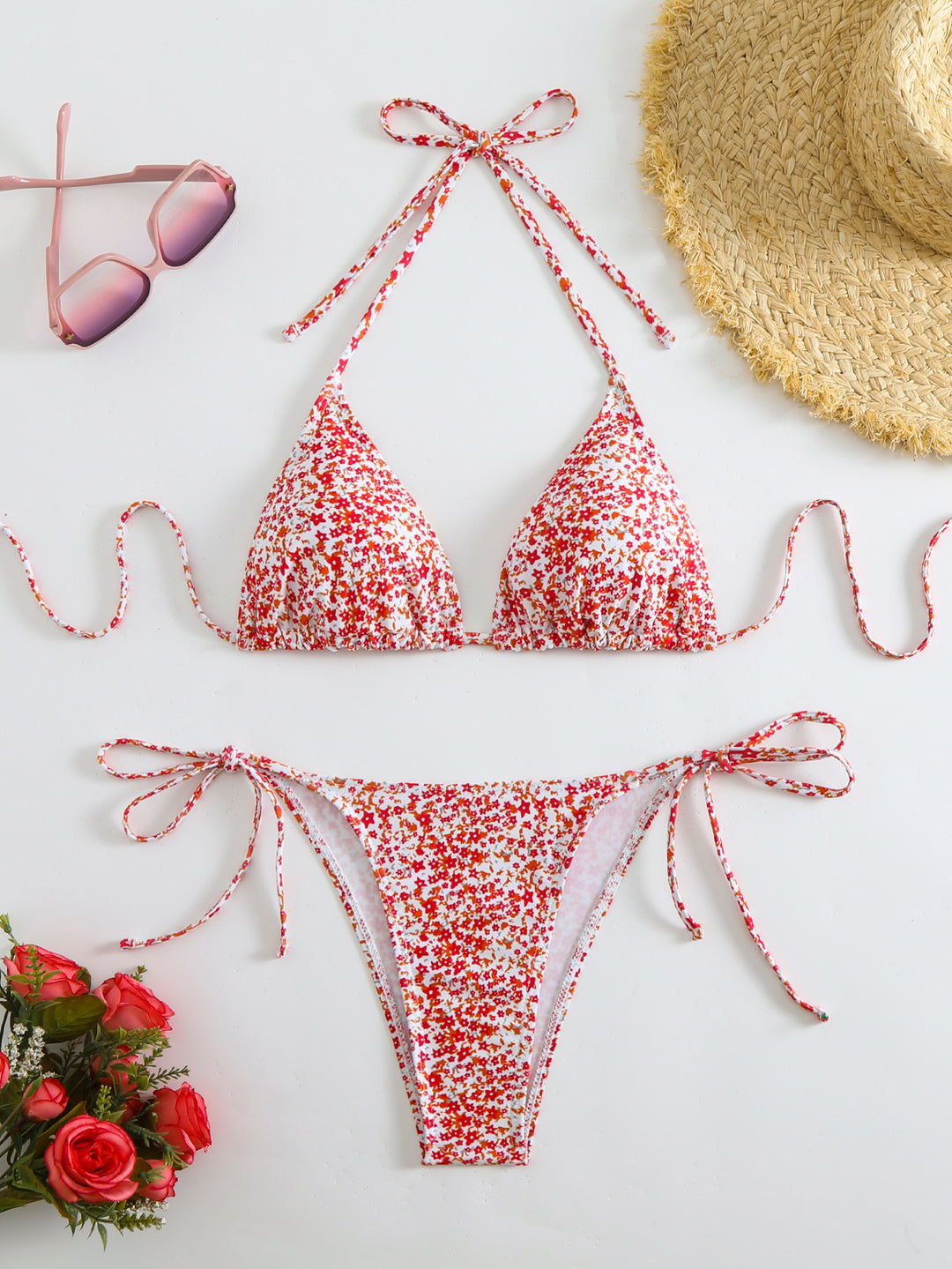 Damen Triangel-Bikini-Set mit verspieltem Blumenmuster EB