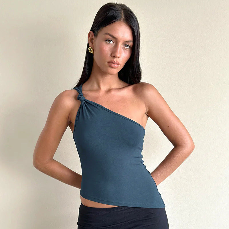 Damen asymmetrisches Trägershirt mit elegantem Knoten-Detail EB