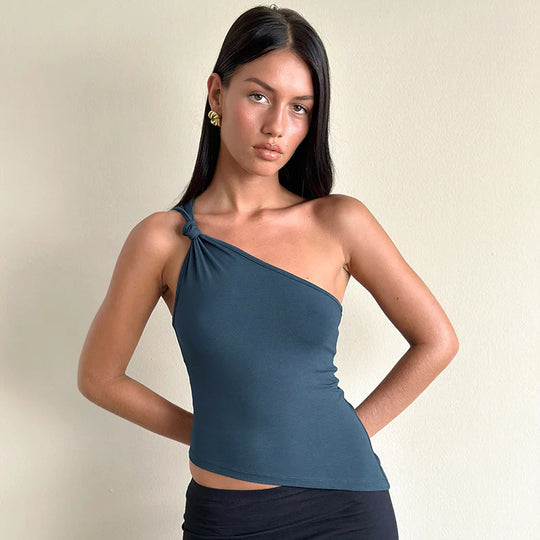 Damen asymmetrisches Trägershirt mit elegantem Knoten-Detail EB