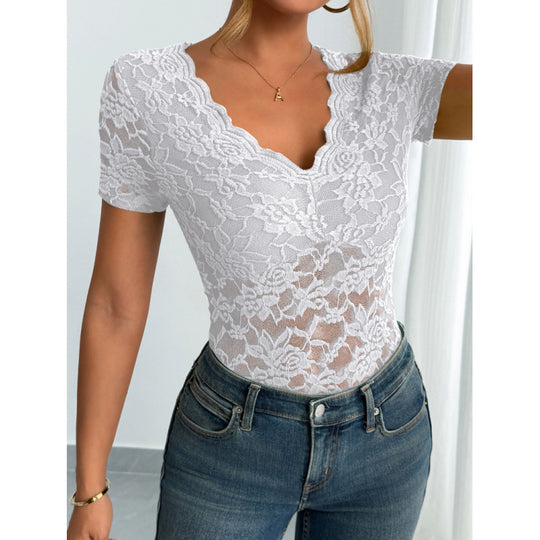 Damen Spitzen-Bodysuit mit dekorativem V-Ausschnitt EB