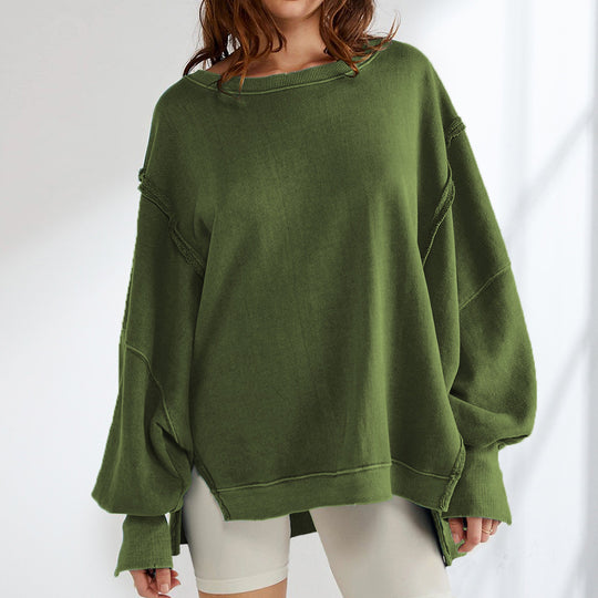 Damen Oversized Sweatshirt mit kreativem Saumdesign EB