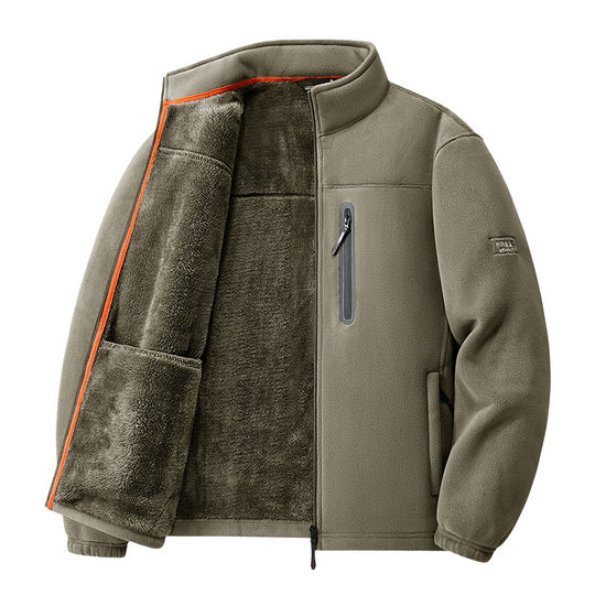 Herren nan Thermo-Fleecejacke mit hochflorigem Teddyfutter, Brust-Reißverschlusstasche und winddichter Front EB