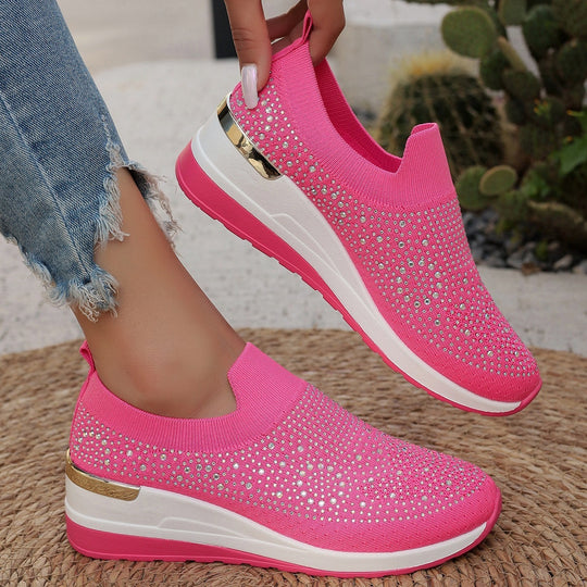 Damen modische Slip-On Sneakers mit Glitzer-Applikationen EB
