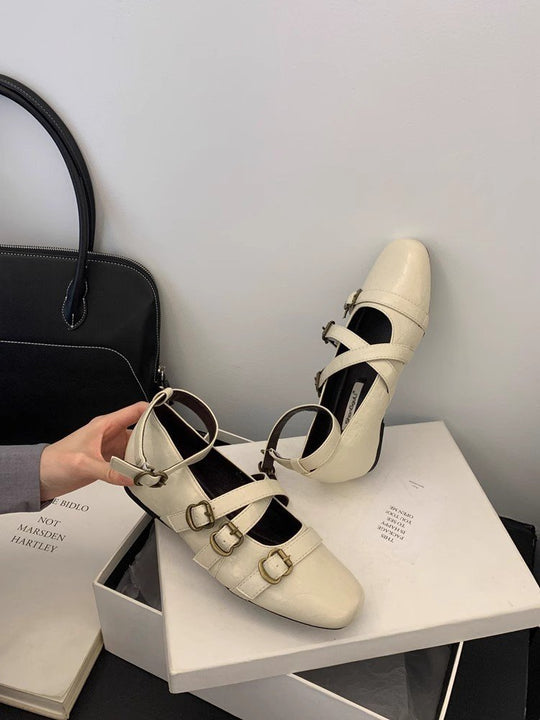 Damen elegante Ballerinas mit modischen Riemchen und verstellbaren Schnallen EB