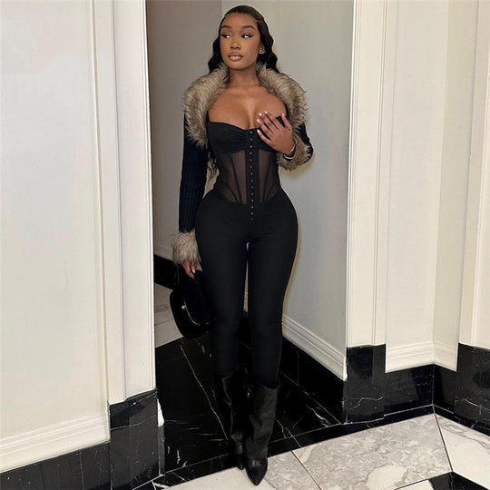Damen Eleganter Body mit durchsichtigen Einsätzen und figurformendem Schnitt EB