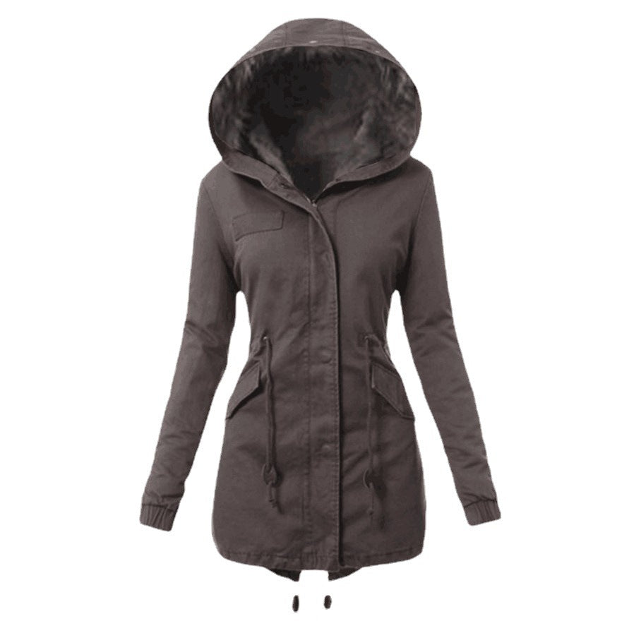 Damen modische Parka mit abnehmbarem Pelzkragen EB