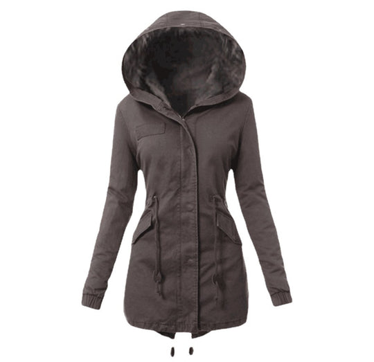 Damen modische Parka mit abnehmbarem Pelzkragen EB