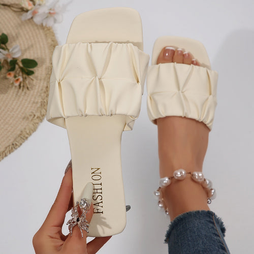 Damen Bequeme Slip-On Sandalen mit modischem Rüschen-Design EB